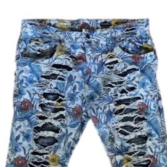 Copper & Rivet Mens Stacked Fit Distressed Floral Jeans 40 - Picture 3 of 6